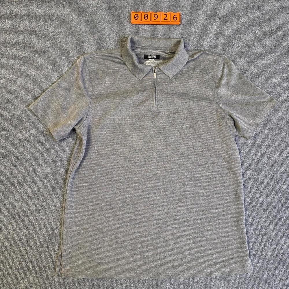 Alfani Regular Fit Gray heathered quarter zip polo shirt Size Medium